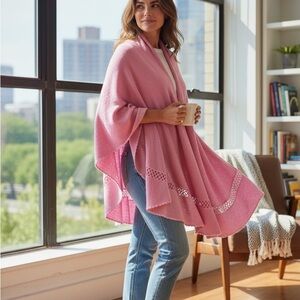 Alpaca International 100% baby alpaca wrap Pink scarf poncho cape Cocos
